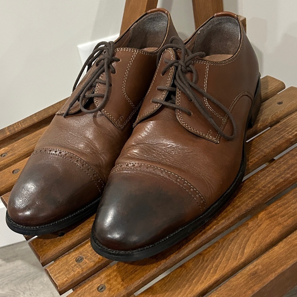 Joseph Abboud Brown Leather Cambridge Cap Toe Oxford Shoes Size 11 M - Picture 3 of 11